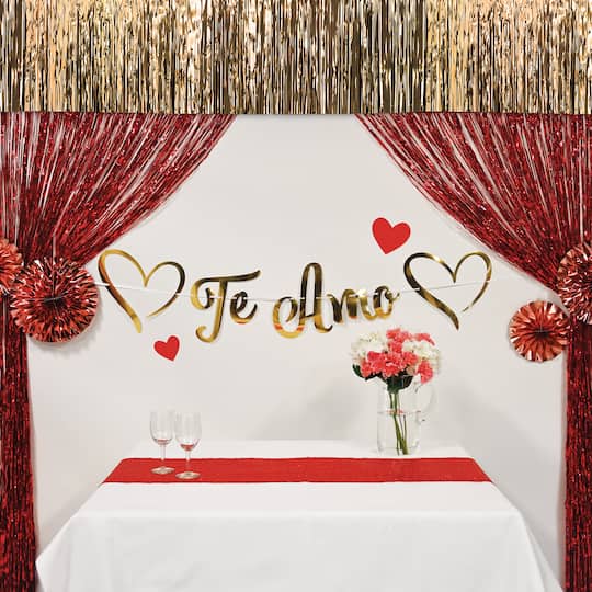 Beistle 5.25ft. Gold Foil Te Amo Streamers, 2ct.